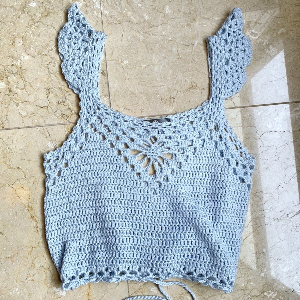 nwot Light Blue Crochet Crop Top - Picture 4 of 4